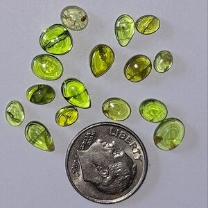 3pcs. Natural Peridot Olive Green Crystals 6x8mm Natural Genuine Polished Cabs